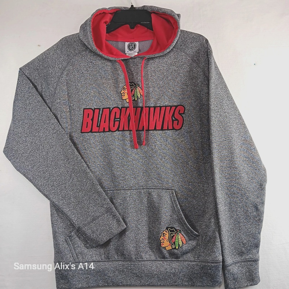 Chicago Blackhawks Mens Small Hoodie Sweatshirt Grey Red NHL Embroidered Logo